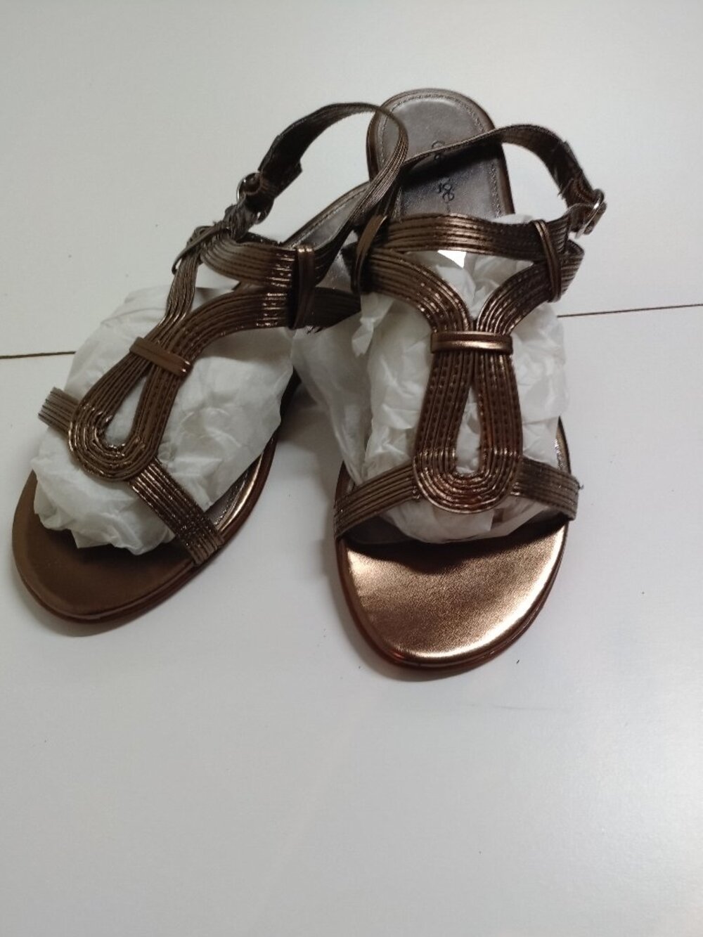 Metallic Bronze Strappy Women’s Sandals, size 7